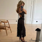 Black Lace Mesh Charming Strap Midi Dress image 10