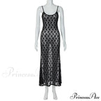 Black Lace Mesh Charming Strap Midi Dress image 11