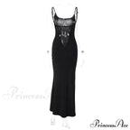 Black Lace Patchwork Charming Maxi Slit Dress image 6