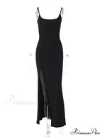Black Lace Patchwork Charming Maxi Slit Dress image 4