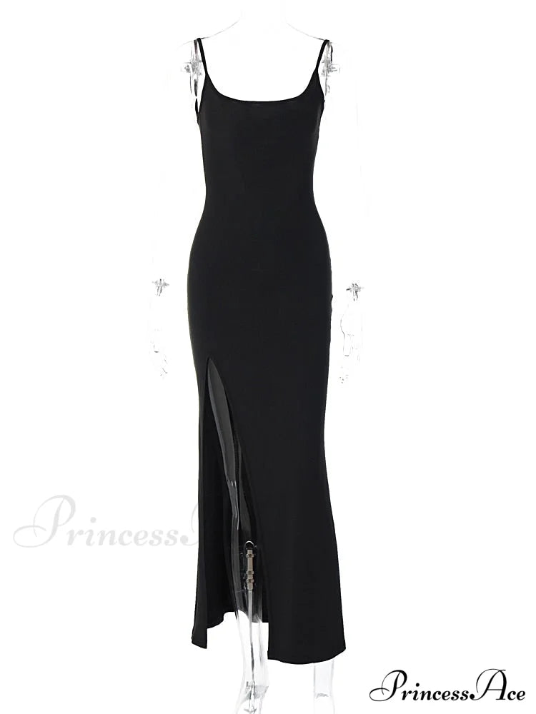 Black Lace Patchwork Charming Maxi Slit Dress image 4