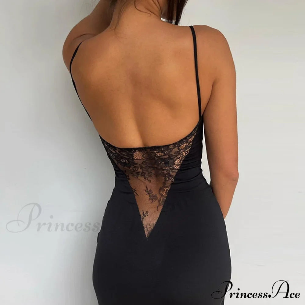 Black Lace Patchwork Charming Maxi Slit Dress image 2