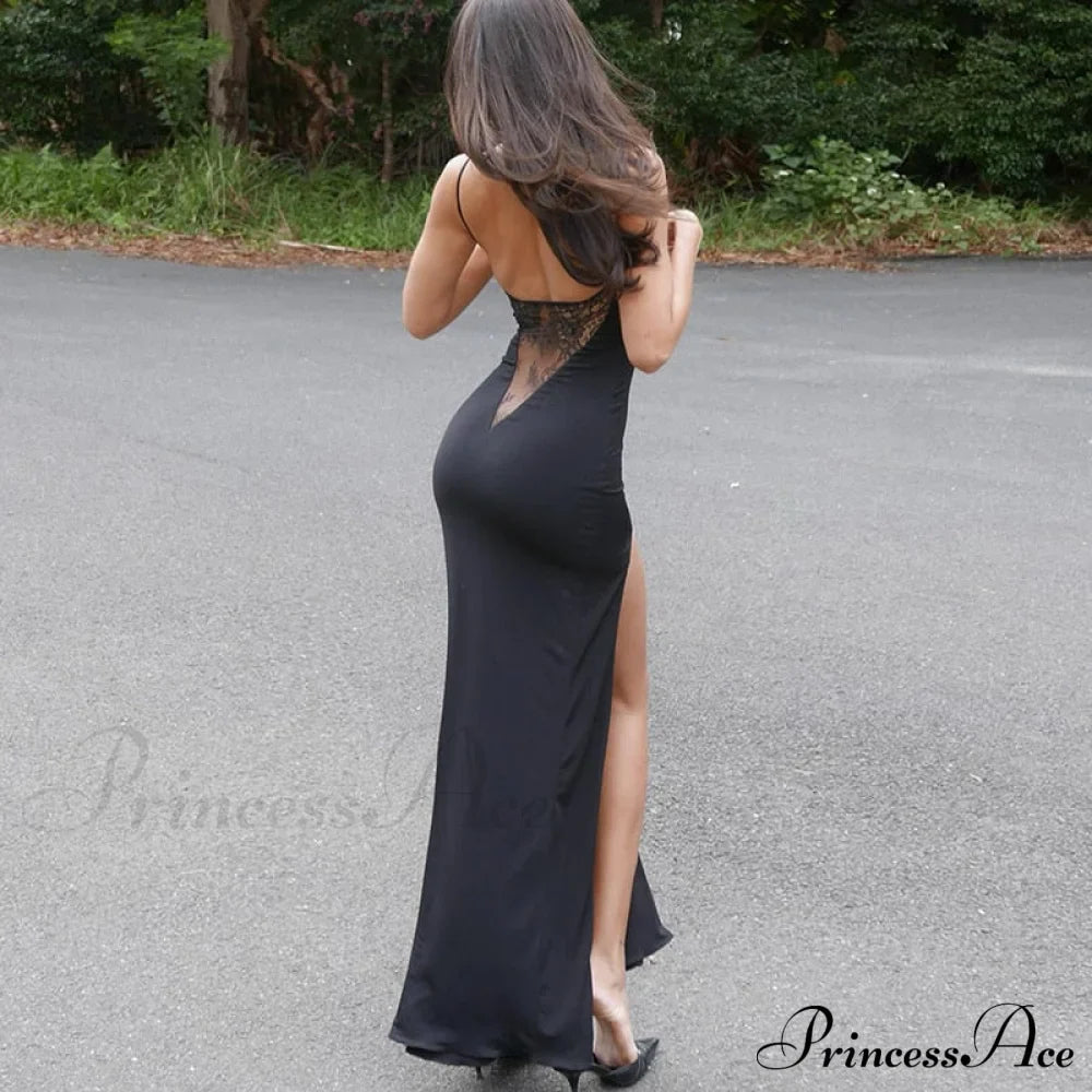 Black Lace Patchwork Charming Maxi Slit Dress image 7