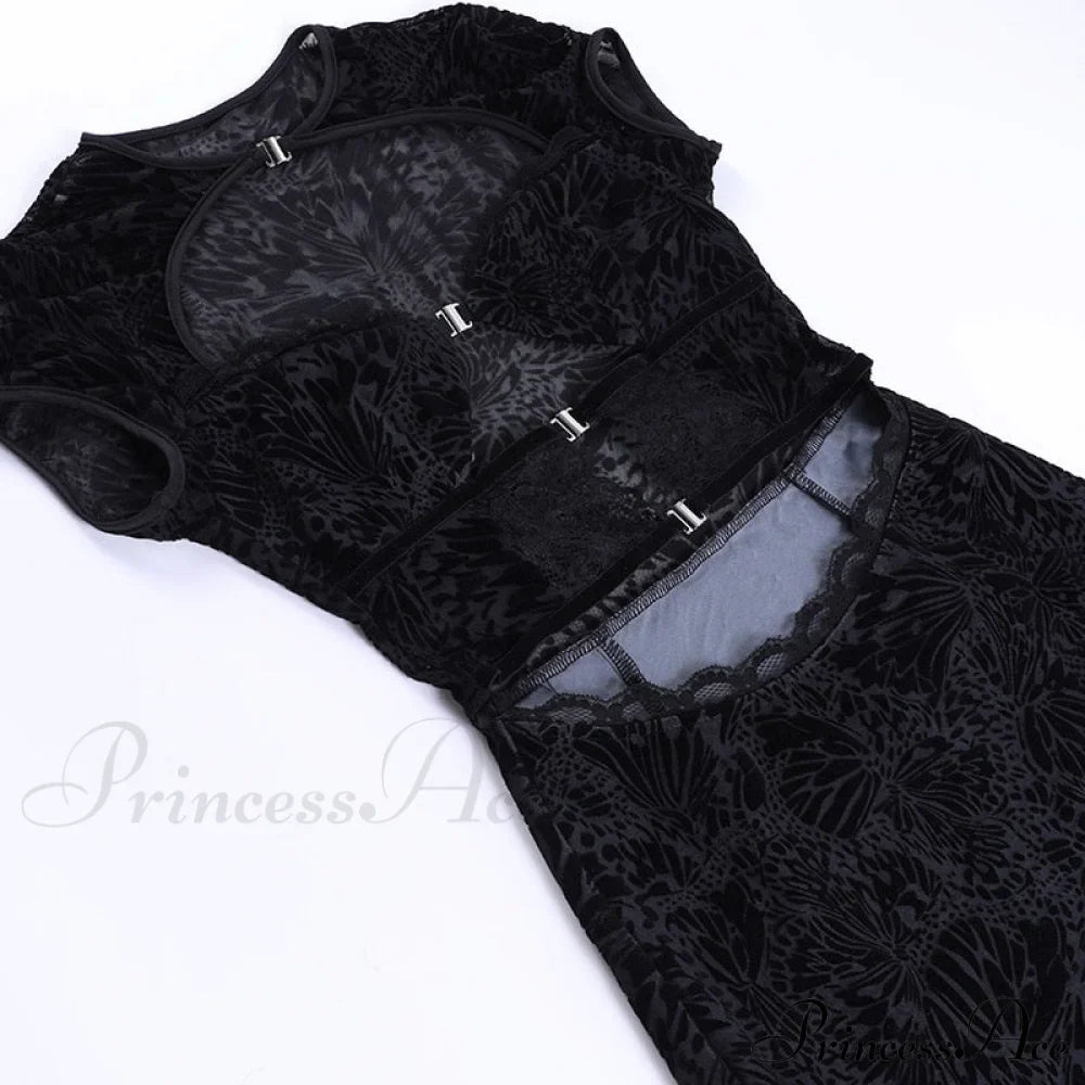 Black Lace Sheer Front Cut Trendy Out Design Short Sleeve Mini Dress image 16