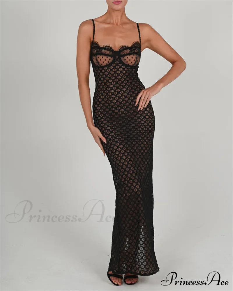 Black Lace Stylish Layered Maxi Dress image 3
