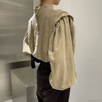 Black Lantern Sleeve Button-Up Blouse image 2