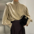 Black Lantern Sleeve Button-Up Blouse image 1
