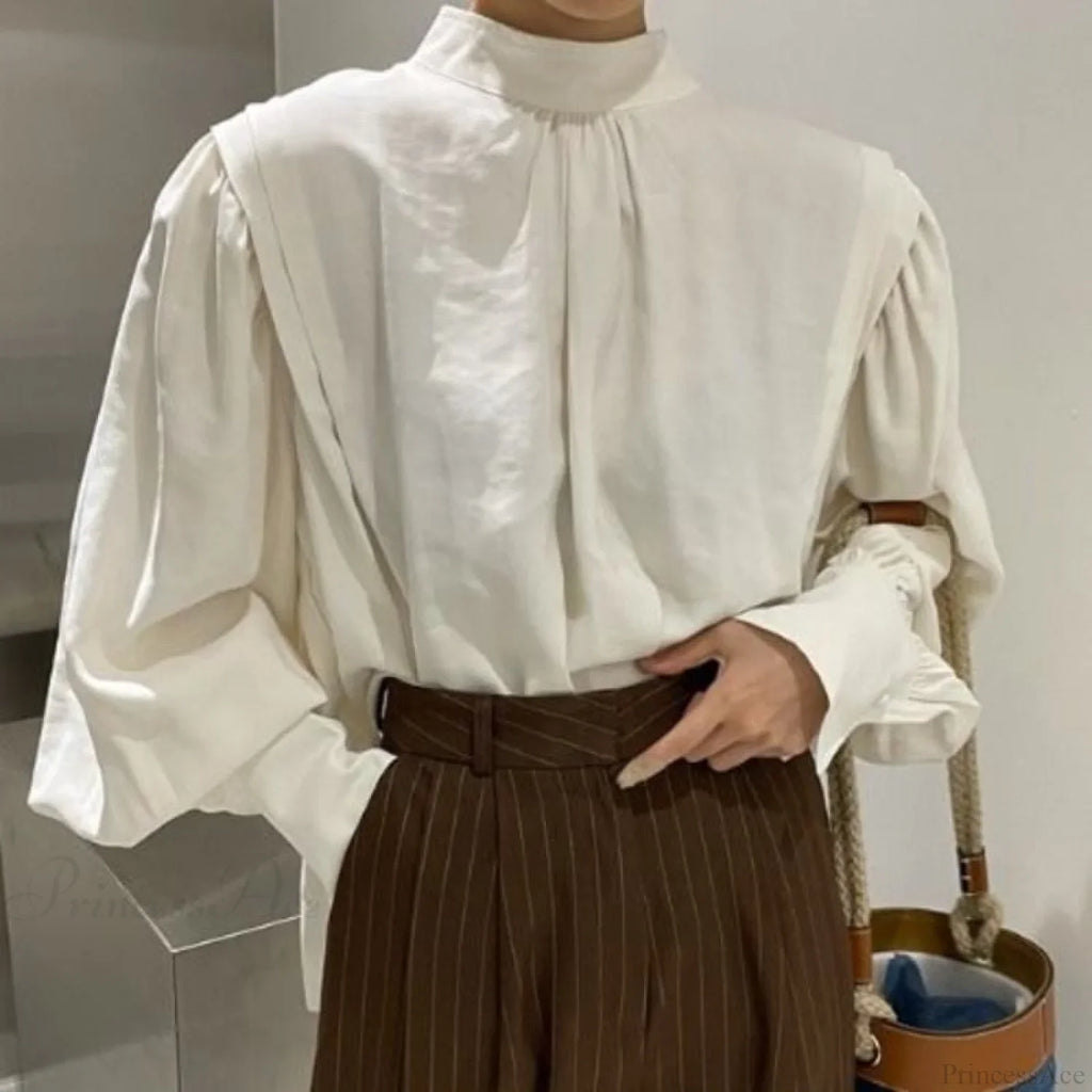 Black Lantern Sleeve Button-Up Blouse image 4