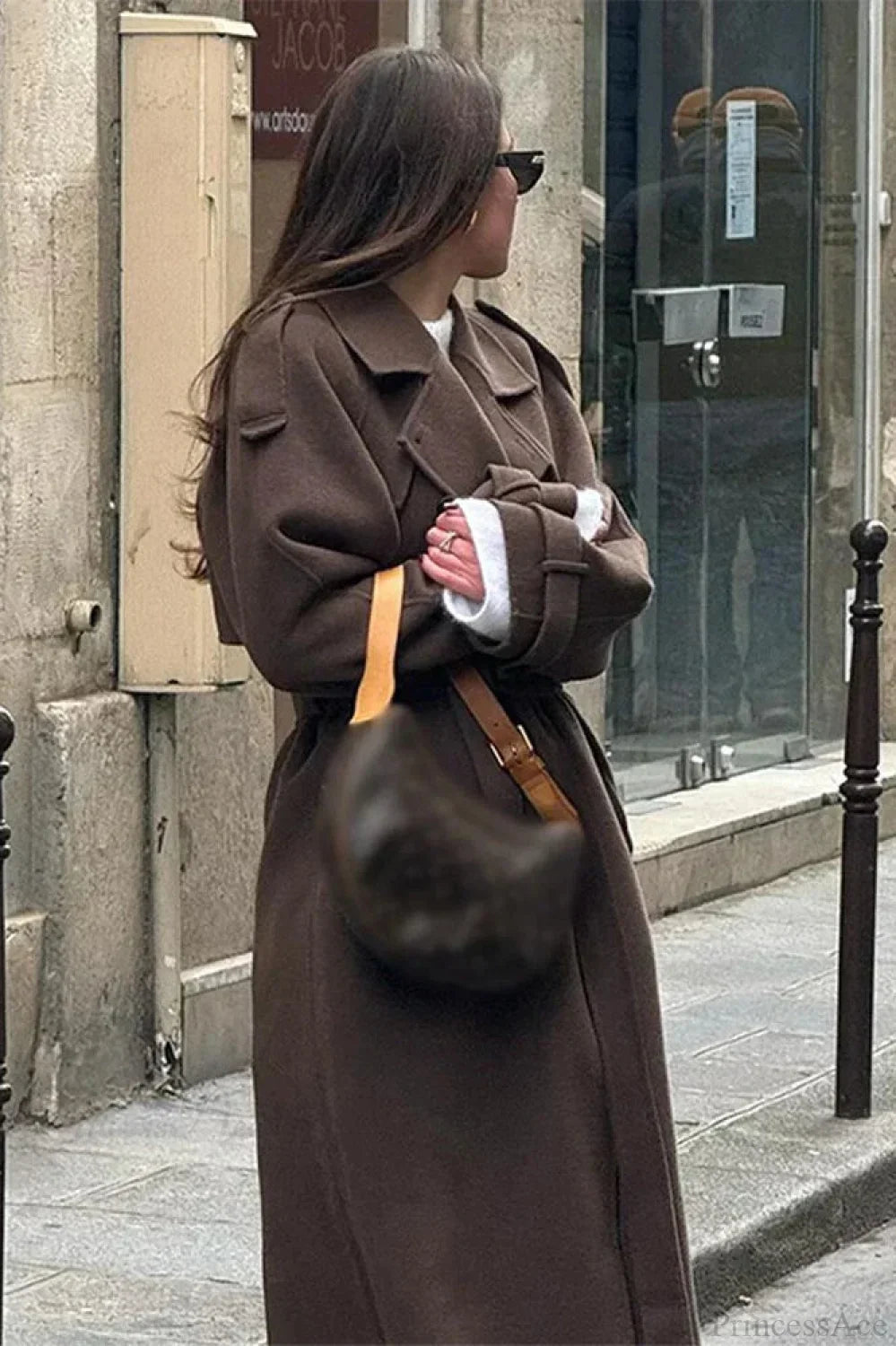 Black Loose Lapel Double-Breasted Overcoat image 2