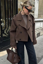 Black Loose Lapel Double-Breasted Overcoat image 3