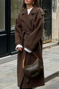 Black Loose Lapel Double-Breasted Overcoat image 1
