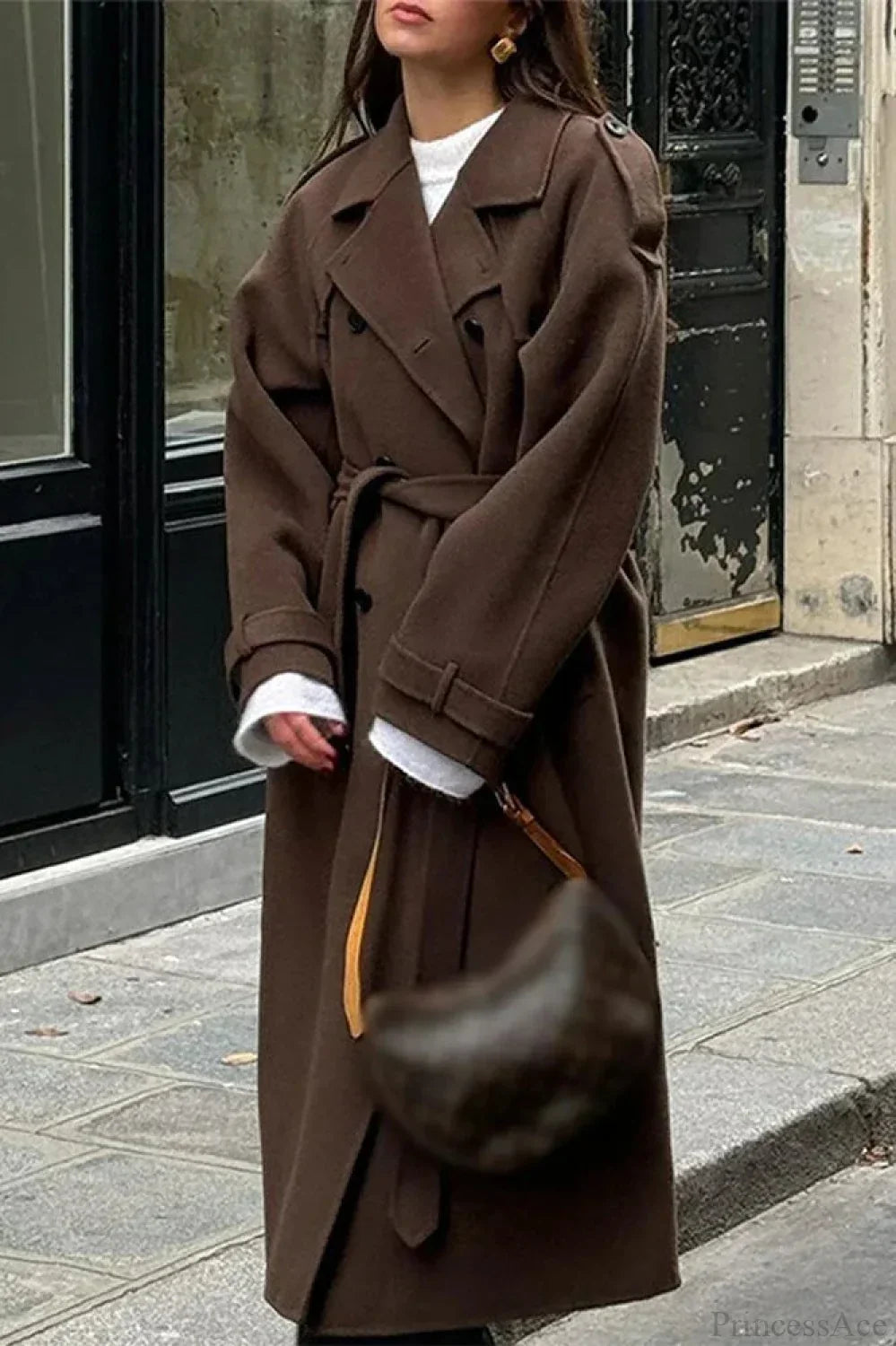 Black Loose Lapel Double-Breasted Overcoat image 1