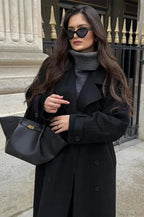 Black Loose Lapel Double-Breasted Overcoat image 4