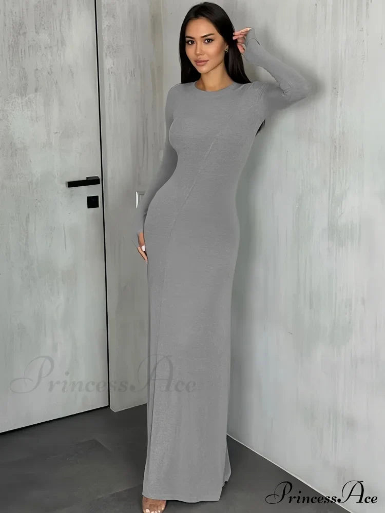 Black Maxi Dress with Long Sleeves and Sleek Silhouette image 2