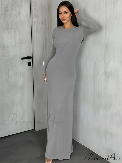 Black Maxi Dress with Long Sleeves and Sleek Silhouette image 2