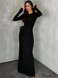 Black Maxi Dress with Long Sleeves and Sleek Silhouette image 1