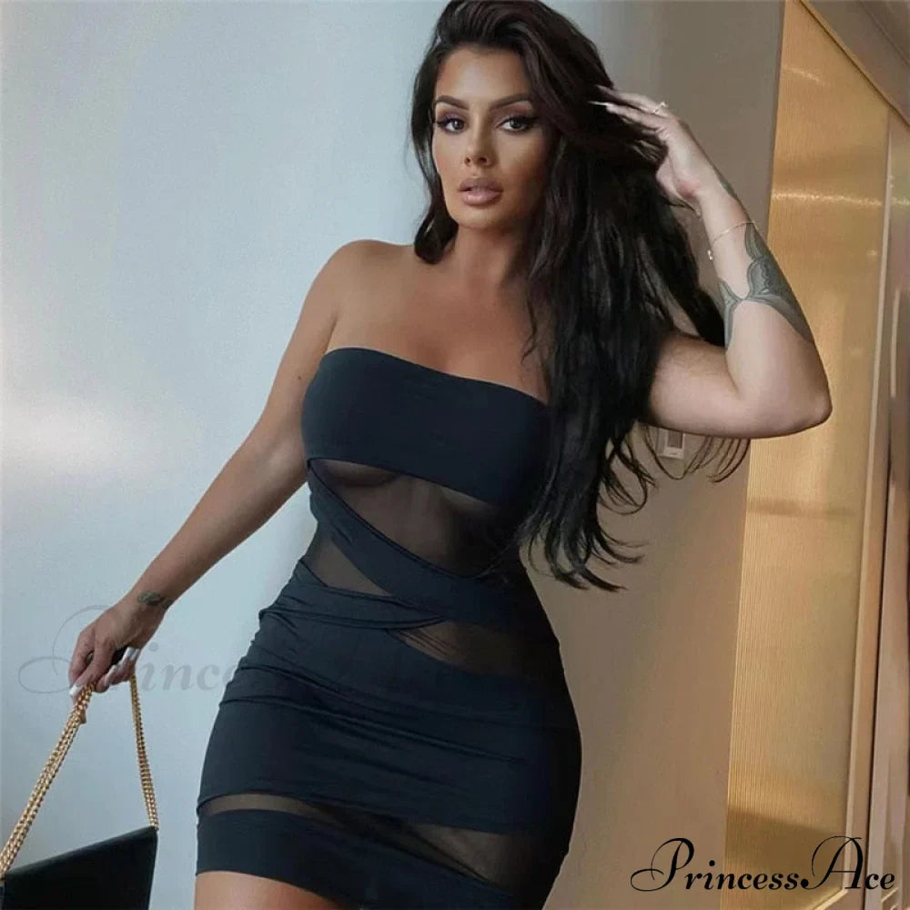 Black Mesh Bandage Charming Bodycon Mini Tube Dress image 2