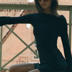 Black Mesh Long Charming Sleeve Backless Mini Dress image 9