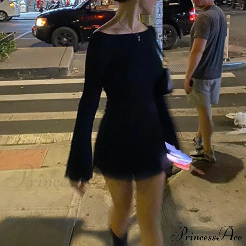 Black Mesh Long Charming Sleeve Backless Mini Dress image 6