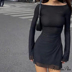 Black Mesh Long Charming Sleeve Backless Mini Dress image 1