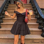 Black Off Shoulder Backless A-Line Mini Dress image 3