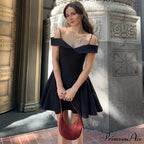 Black Off Shoulder Backless A-Line Mini Dress image 1