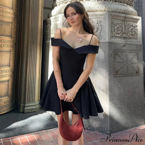 Black Off Shoulder Backless A-Line Mini Dress image 1