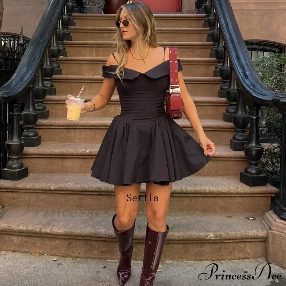 Black Off Shoulder Backless A-Line Mini Dress image 4