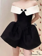 Black Off-Shoulder Contrast Charming Collar Mini Dress image 6