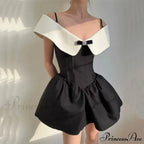 Black Off-Shoulder Contrast Charming Collar Mini Dress image 3