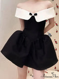 Black Off-Shoulder Contrast Charming Collar Mini Dress image 7