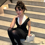 Black Off-Shoulder Contrast Charming Halter Buttoned Mini Dress image 10