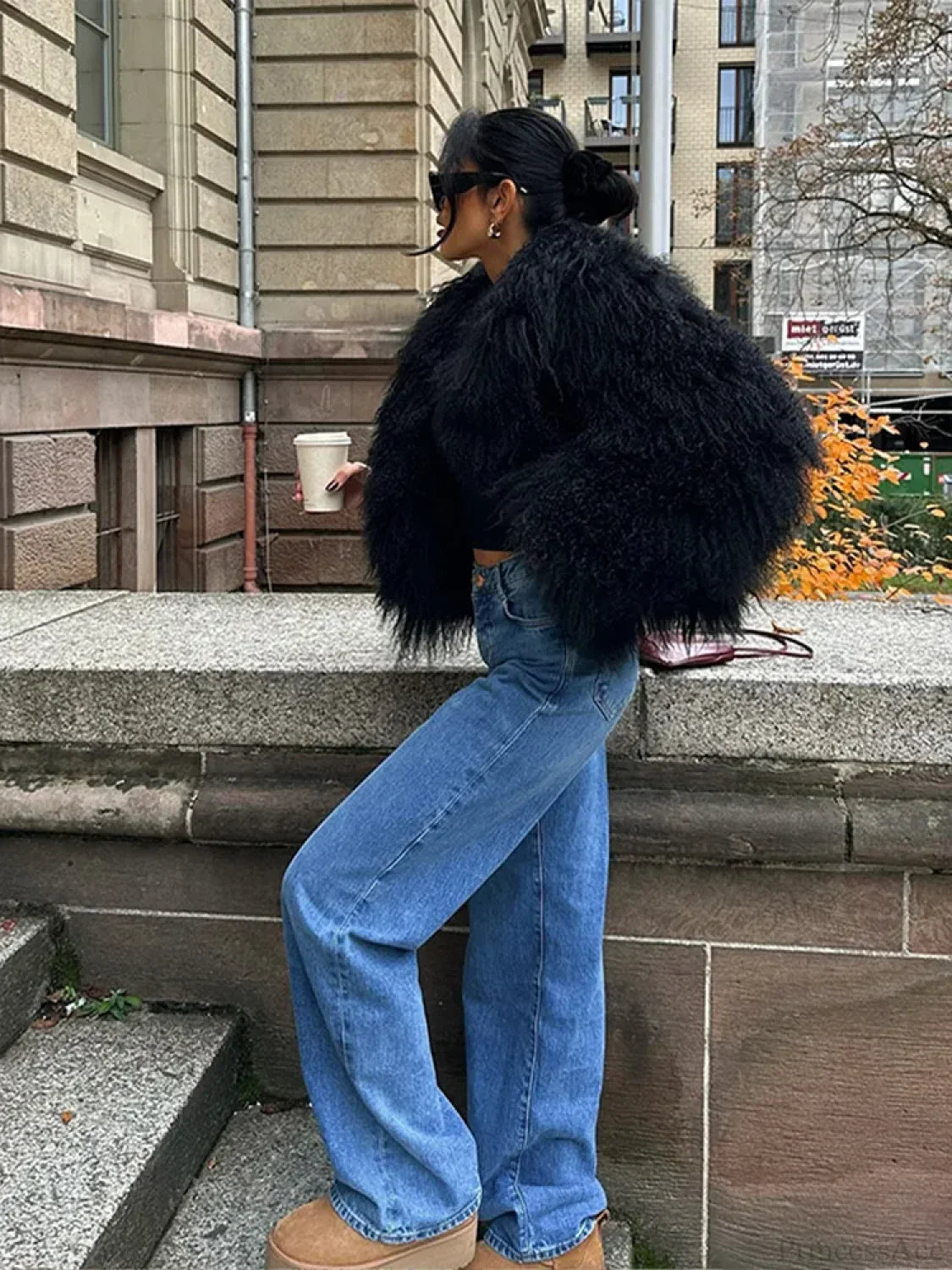 Black Oversized Fluffy Winter Coat image 6