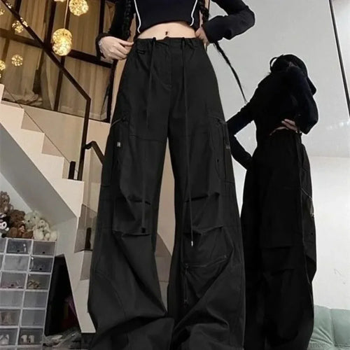 Black Parachute Cargo Pants Y2K Pants image 2