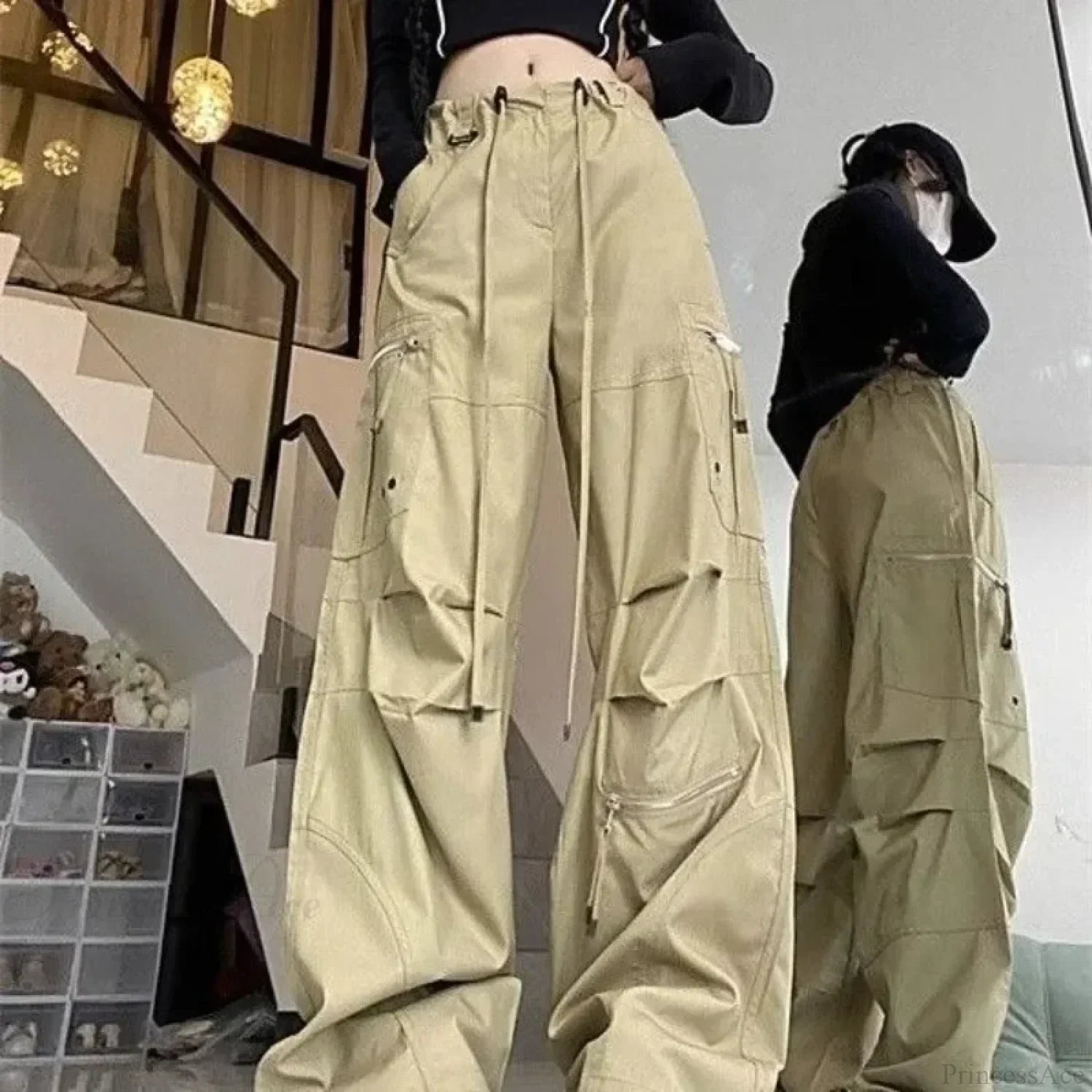 Black Parachute Cargo Pants Y2K Pants image 4