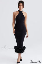 Black Peplum Stylish Midi Dress image 4