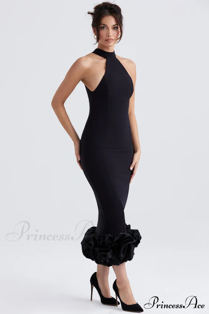 Black Peplum Stylish Midi Dress image 5