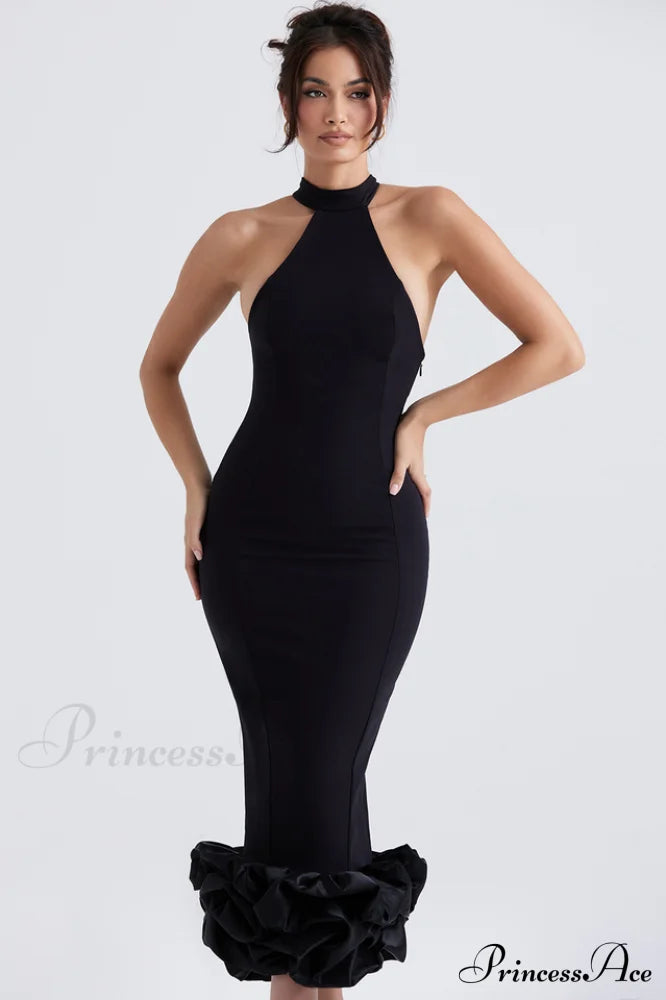 Black Peplum Stylish Midi Dress image 3