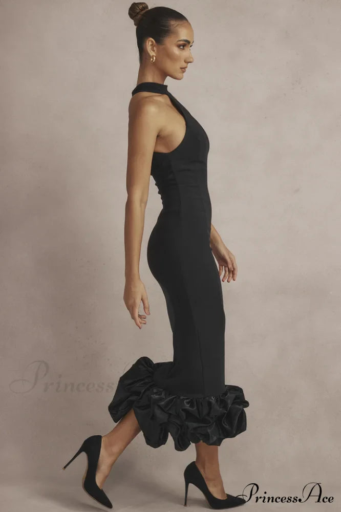 Black Peplum Stylish Midi Dress image 2