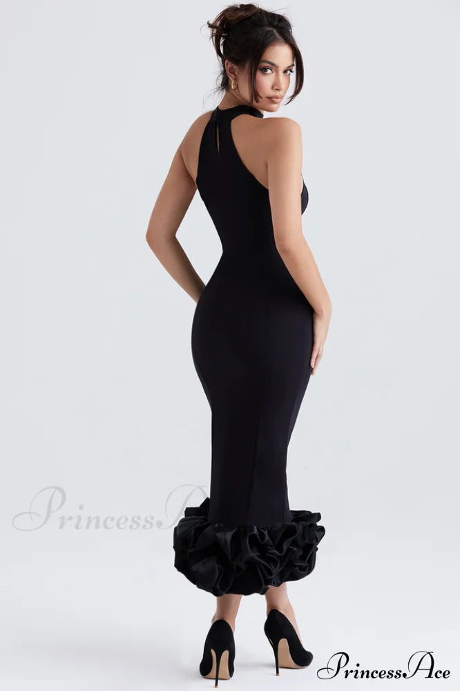 Black Peplum Stylish Midi Dress image 7