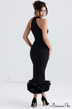Black Peplum Stylish Midi Dress image 7
