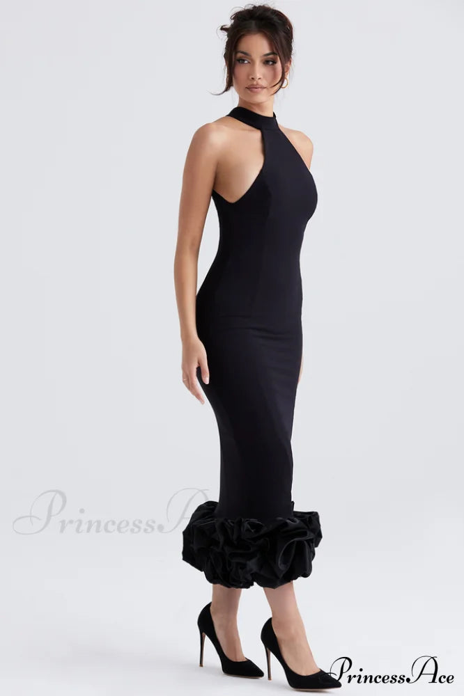 Black Peplum Stylish Midi Dress image 6