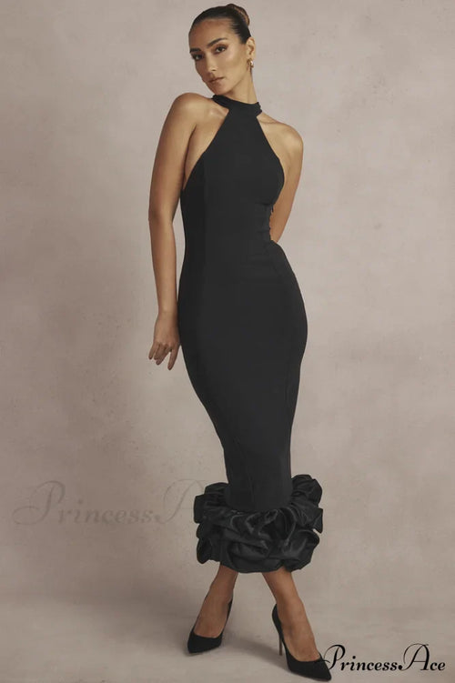 Black Peplum Stylish Midi Dress image 1