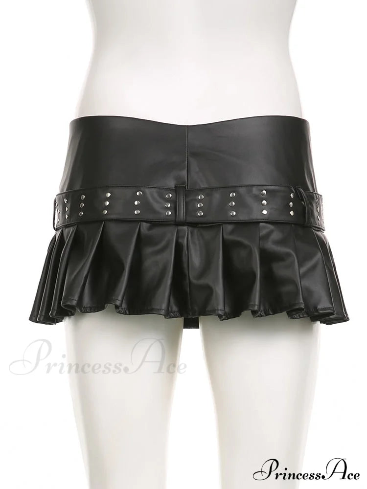 Black Pleated Belted Charming Slit Micro Mini Skirt image 4