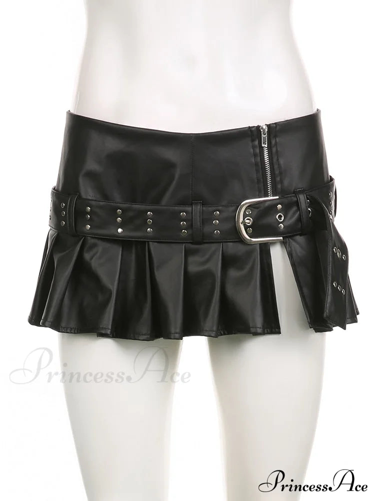 Black Pleated Belted Charming Slit Micro Mini Skirt image 6