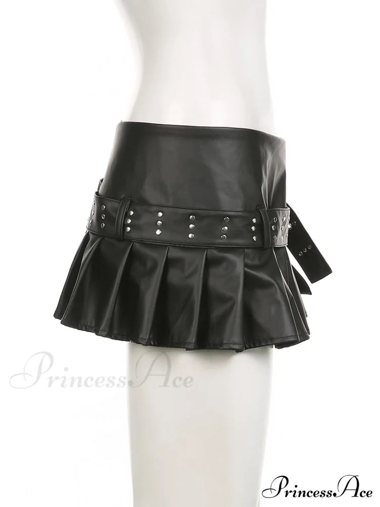 Black Pleated Belted Charming Slit Micro Mini Skirt image 5
