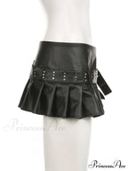 Black Pleated Belted Charming Slit Micro Mini Skirt image 5