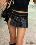 Black Pleated Belted Charming Slit Micro Mini Skirt image 1
