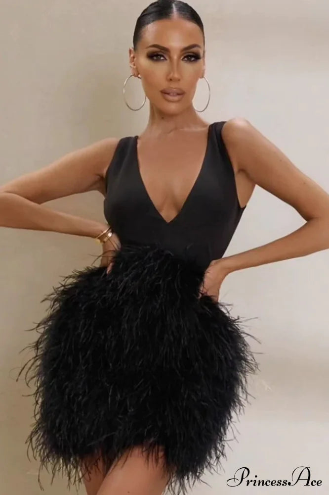Black Plunge Stylish Front Mini Dress image 2