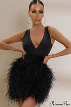 Black Plunge Stylish Front Mini Dress image 2